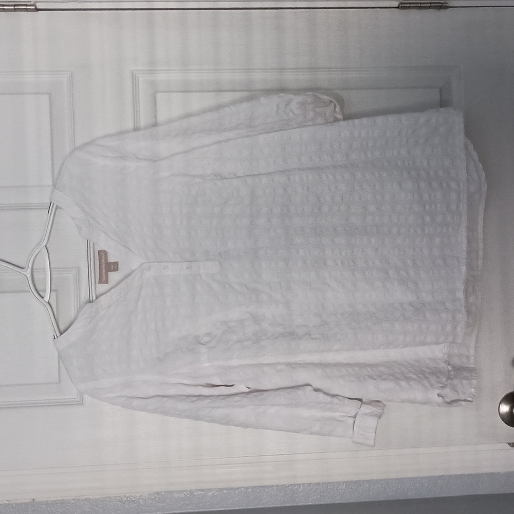 Woman Within Cotton Ripple Henely Tunic Blouse with Roll Tab Sleeves (y555)